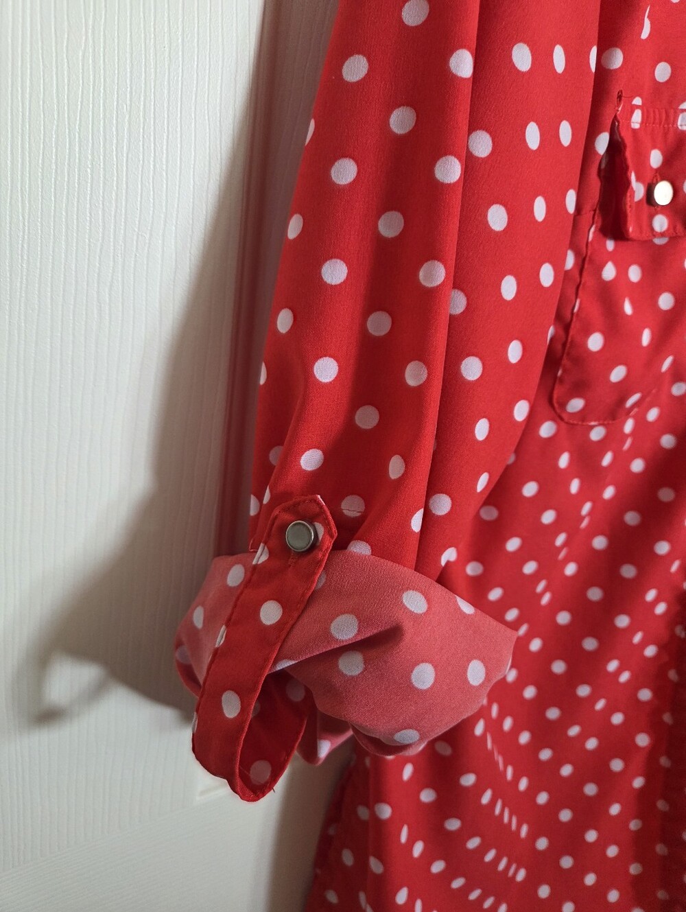 Notations Red and White Polka Dot Button-Up Blouse - Picture 3 of 6